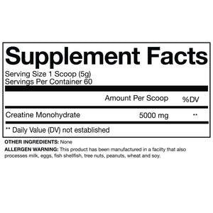 Nutrition label and ingredients — NutriFitt Epic Creatine — 300 g